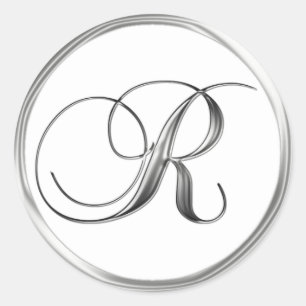 Sticker Rond LETTRE MONOGRAPHIQUE R Sliver Sur Sceau Mariage bl