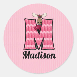 STICKER ROND LETTRE MONOGRAPHIQUE ROSE M