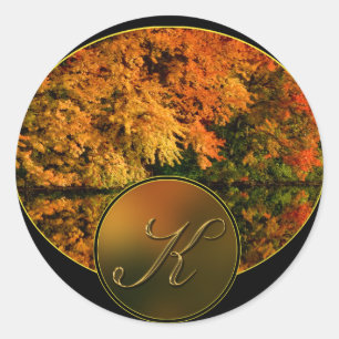 Sticker Rond LETTRE MONOGRAPHIQUE rustique K Mariage de automne