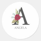 Sticker Rond LETTRE MONOMOBILE Florale Moderne Personnalisable  (Devant)