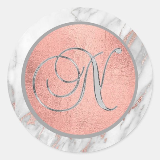 STICKER ROND LETTRE "N" EN MARBRE ROSE ROSE D'OR (Devant)