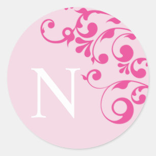 Sticker Rond Lettre N Monogramme Mariage rose Enveloppe Phoques