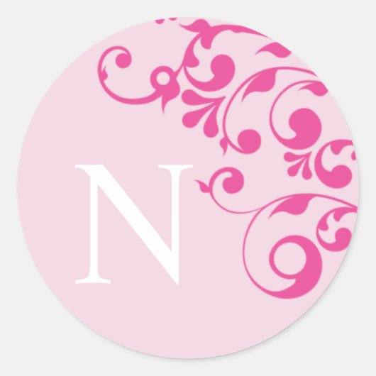 Sticker Rond Lettre N Monogramme Mariage rose Enveloppe Phoques (Devant)