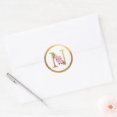 Sticker Rond Lettre N Monogramme Roses roses rose Floral & Or É (Enveloppe)