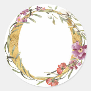 Sticker Rond Lettre O en monogramme or avec fleur
