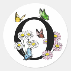 Sticker Rond LETTRE O MONOGRAPHIQUE BROUILLON D'Aquarelle Flora