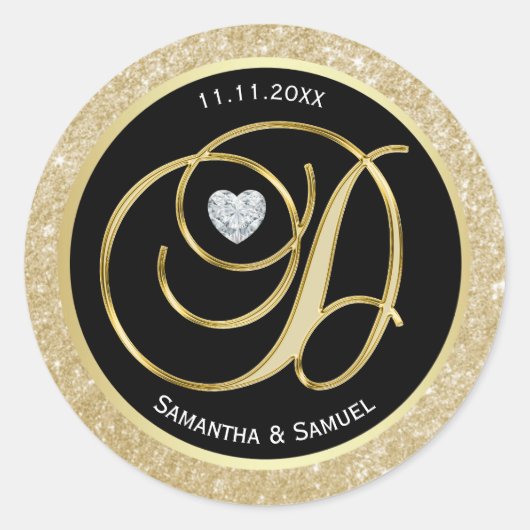 Sticker Rond Lettre or noir monogramme "D" Mariage (Devant)