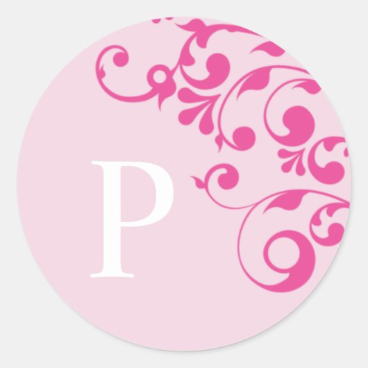 Sticker Rond Lettre P Monogramme Mariage rose Enveloppe Phoques (Devant)
