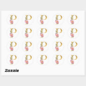 Sticker Rond Lettre P monogramme or avec fleur (Feuille)