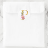 Sticker Rond Lettre P monogramme or avec fleur (Sac)