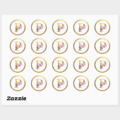 Sticker Rond Lettre P Monogramme Roses roses rose Floral & Eleg (Feuille)