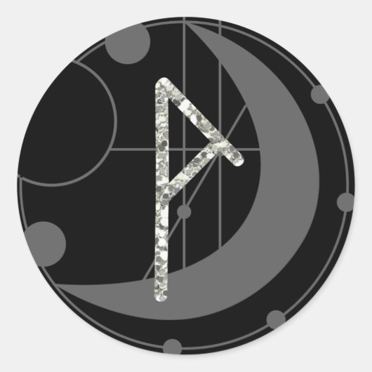 Sticker Rond Lettre P Rune Runogramme Lune géométrique Noir (Devant)