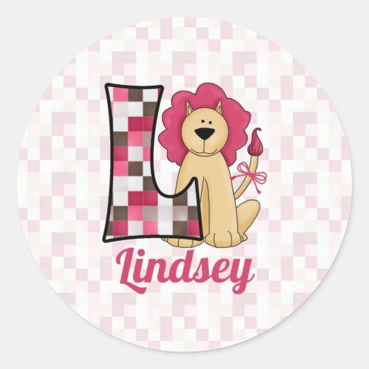 Sticker Rond LETTRE Patchwork Lion rose (Devant)