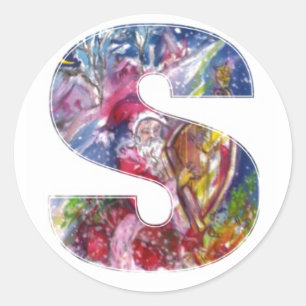 STICKER ROND LETTRE/PÈRE NOËL DE NOËL S JOUANT L'HARPE