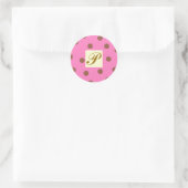 Sticker Rond Lettre Pois rose et Brown P (Sac)