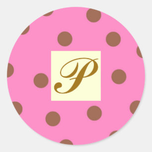 Sticker Rond Lettre Pois rose et Brown P
