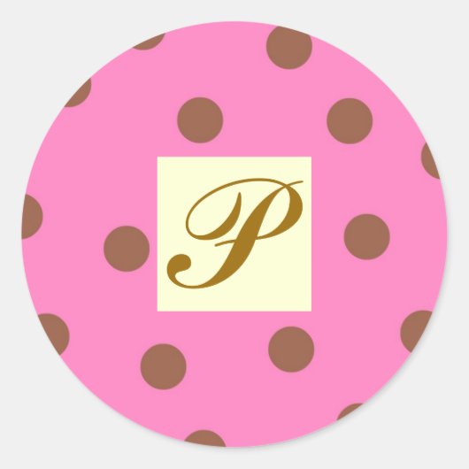 Sticker Rond Lettre Pois rose et Brown P (Devant)