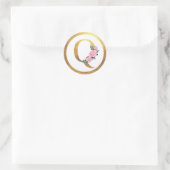 Sticker Rond Lettre Q Monogramme Roses roses rose Floral & Or É (Sac)
