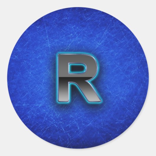 Sticker Rond Lettre R - Édition bleu néon (Devant)