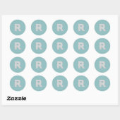 Sticker Rond Lettre R monogramme Aqua Mint Silver parties scint (Feuille)