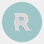 Sticker Rond Lettre R monogramme Aqua Mint Silver parties scint (Devant)