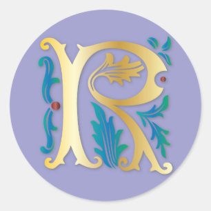 Sticker Rond Lettre R Monogramme Fleur de lis