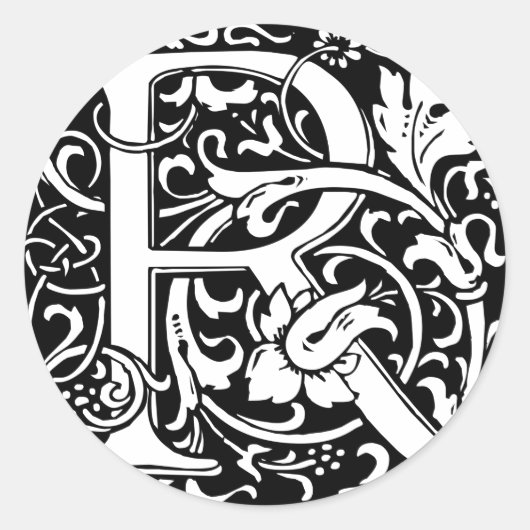 Sticker Rond Lettre R Monogramme médiéval Art Nouveau (Devant)