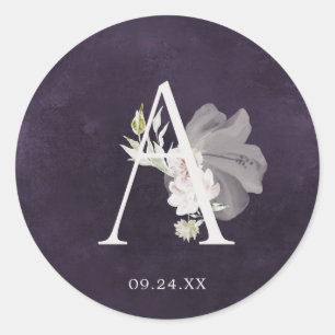 Sticker Rond LETTRE Romance Florale Sceau Mariage Monogramme Pl