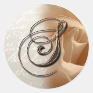 Sticker Rond LETTRE rose MONogramme S Mariage Enveloppe Sceau