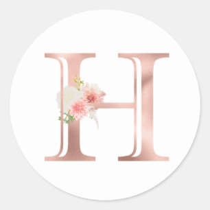 Sticker Rond LETTRE rose MONOGRAPHIQUE D'OR H FLEUVE ROSE BLANC