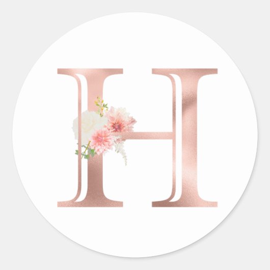 Sticker Rond LETTRE rose MONOGRAPHIQUE D'OR H FLEUVE ROSE BLANC (Devant)