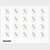 Sticker Rond Lettre S aquarelle avec roses (Feuille)