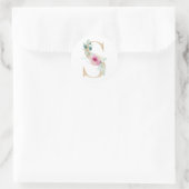 Sticker Rond Lettre S aquarelle avec roses (Sac)