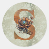 Sticker Rond Lettre S Florale Steampunk Vintage (Devant)