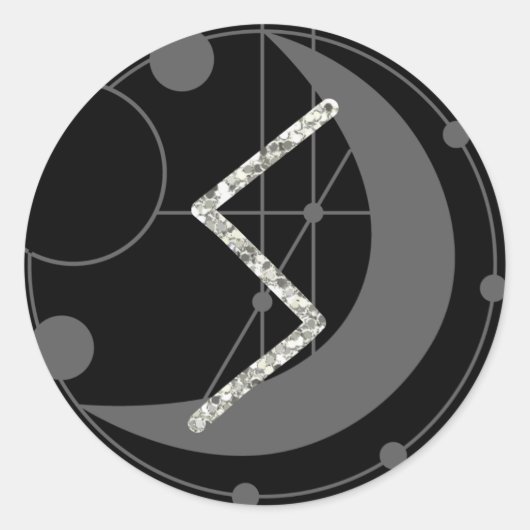 Sticker Rond Lettre S Rune Runogramme Lune géométrique Noir (Devant)