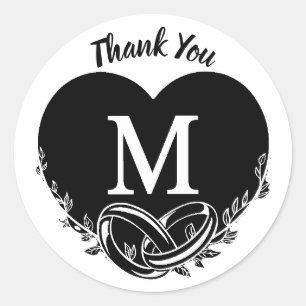 Sticker Rond Lettre simple M Coeur Foliage Mariage Merci