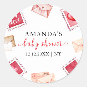 Sticker Rond Lettre Timbre Chérie Saint-Valentin Baby shower