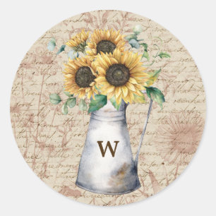 Sticker Rond Lettre Vintage Monogramme tournesol rustique