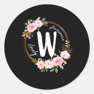 Sticker Rond Lettre W Floral Wreath Name Initial W Mother'S Day