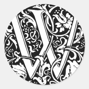 Sticker Rond Lettre W Monogramme médiéval Art Nouveau