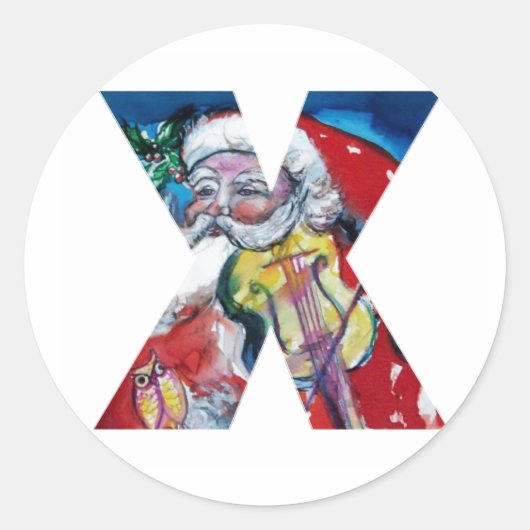 STICKER ROND LETTRE X DE NOËL / PÈRE NOËL AVEC MONOGRAM DE VIOL (Devant)