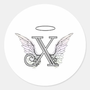 Sticker Rond Lettre X Monogramme initial avec ailes angéliques