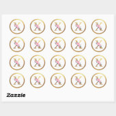 Sticker Rond Lettre X Monogramme Roses rose Floral & Elegant Or (Feuille)