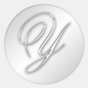 Sticker Rond Lettre Y script initial faux argent monogramme fav