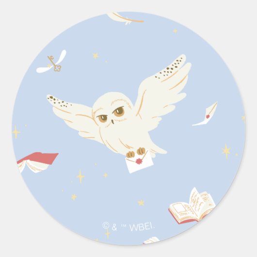 Sticker Rond Lettres et Livres de la Chouette Hedwige (Devant)