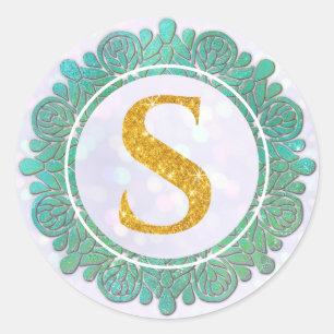 Sticker Rond Lettres Initiales Monogramme Élégant avec Mandala
