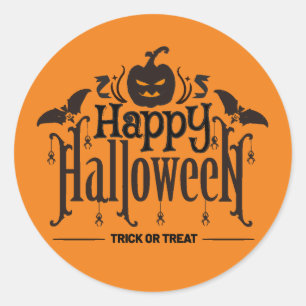 Sticker Rond Lettres noires d'Halloween heureux avec citrouille