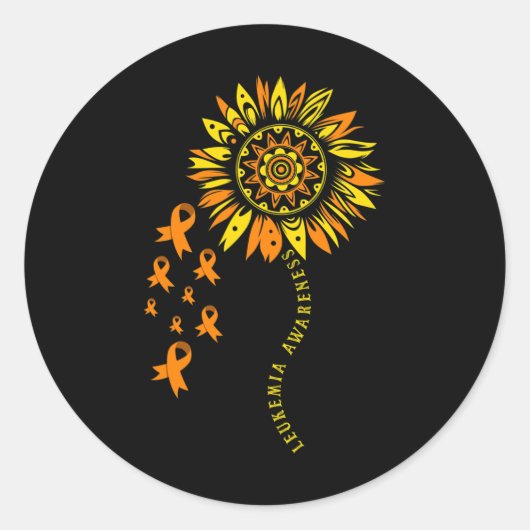 Sticker Rond Leucémie Guerrier Orange Ribbon Fleur Leukémie Awa (Devant)