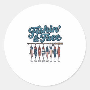 Sticker Rond Leurre de pêche patriotique vintage Fishin '& Free