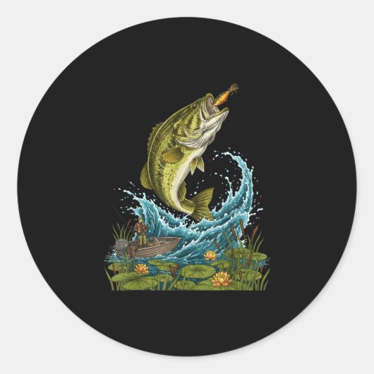 Sticker Rond Leurre graphique de gros bars sautant pour pêcheur (Devant)